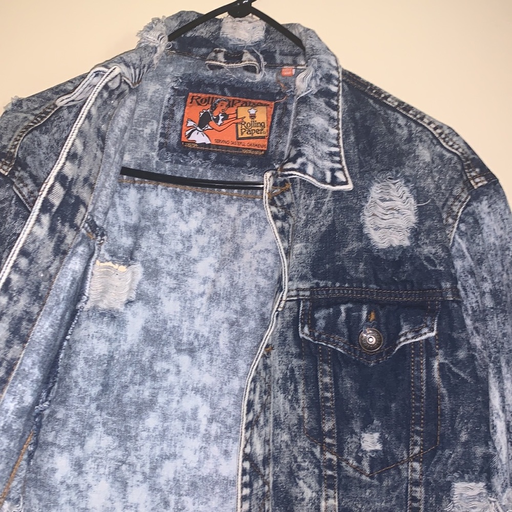 Custom | Ripped *Distressed Blue Jean Jacket *Size Large men - Picture 3 of 6